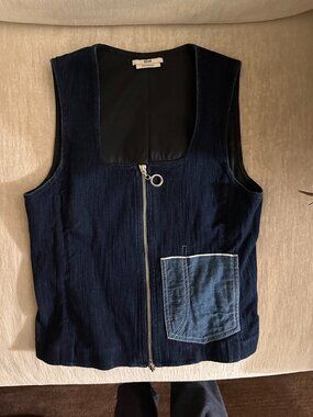EDUN Navy Blue Denim Zip front top